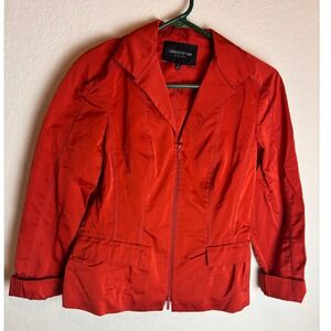 Lafayette 148 New York Womens Red Zip Front Blazer Jacket Size 4 Princess Seam